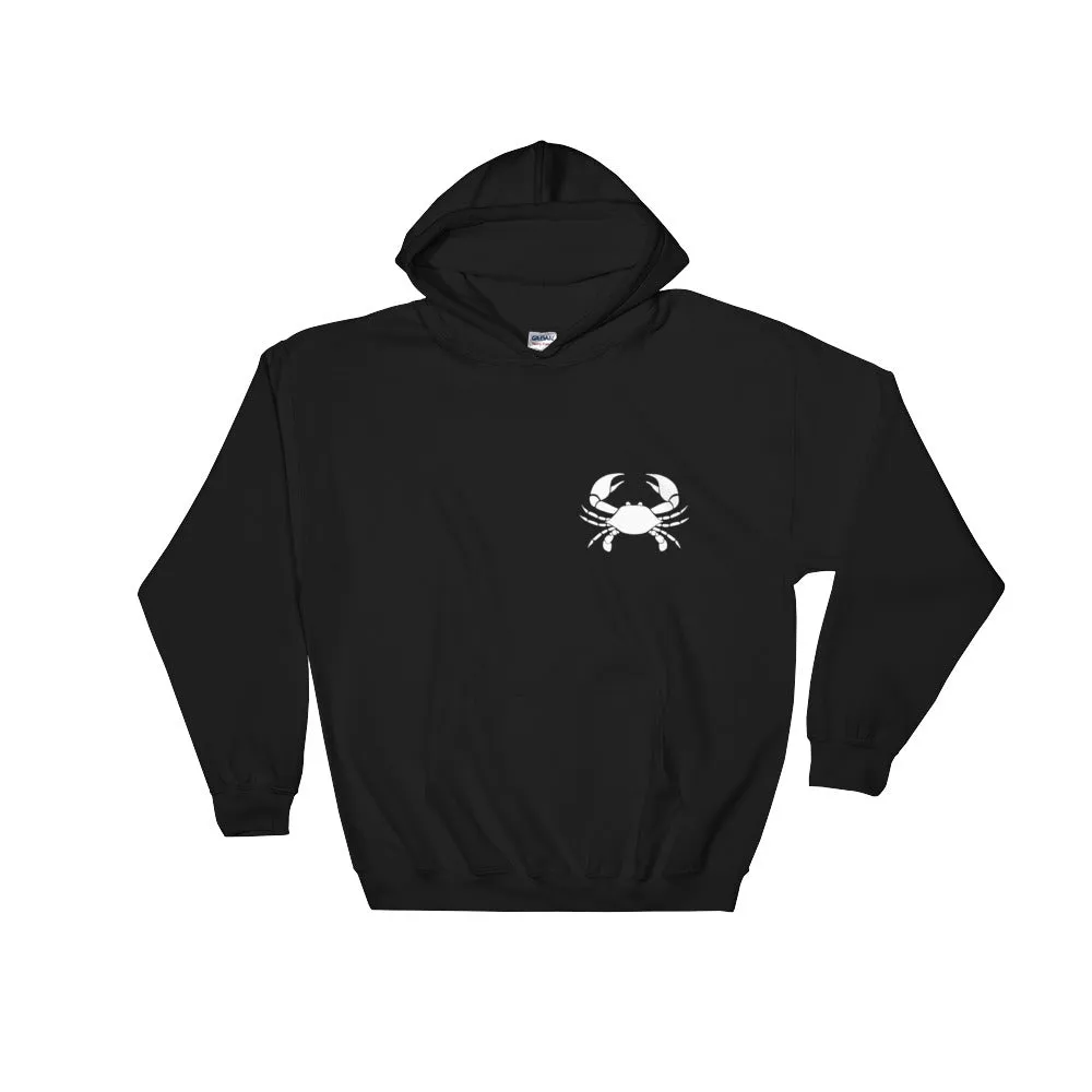 CANCER HOODIE - Zodiac Symbol Print on Front and Crab Outline on Back - Hooded Sweatshirt for Men