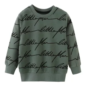 New Arrival  Kids Cartoon Animals Print Long Sleeve Cotton Sweatshirt - Letters, Olive, Green